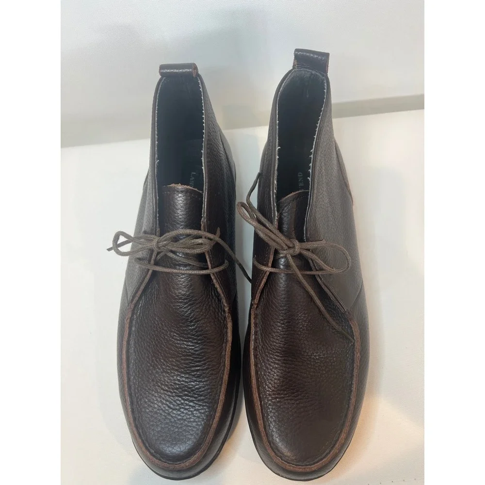 Lands End Chukka Boots Mens Brown Size 10 Pebble Leather Lace Up Business Casual